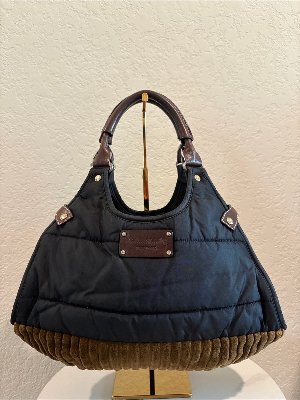 🥰😍kate spade Black Nylon Shoulder Bag with Brown Trim